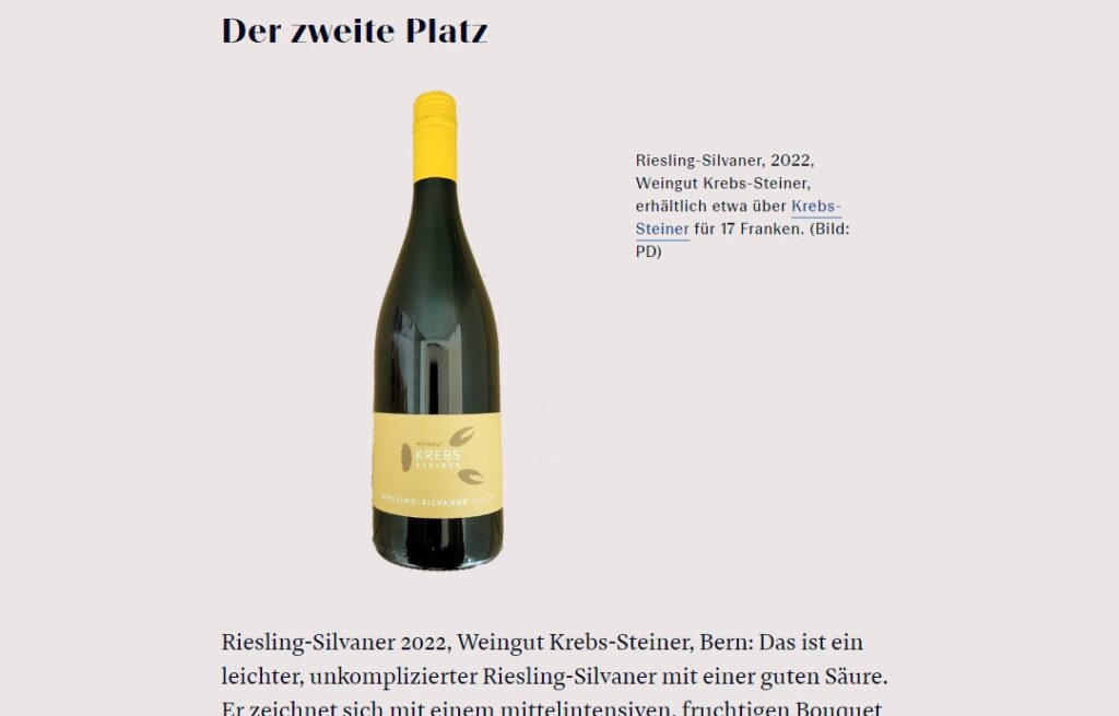 Die besten Riesling-Silvaner-Weine der Schweiz - Krebs und Steiner in der NZZ